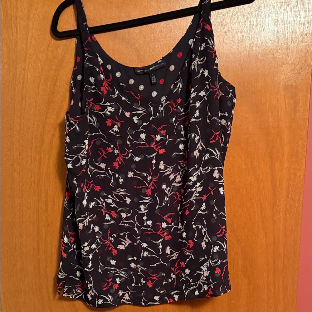 WHBM Black reversible Black Camisole with Red & White Floral & polka dot Design